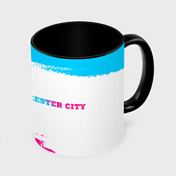 Кружка 3D Leicester City neon gradient style по-горизонтали, цвет: 3D-белый + черный