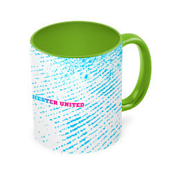 Кружка 3D Manchester United neon gradient style по-горизонта, цвет: 3D-белый + светло-зеленый