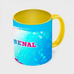 Кружка 3D Arsenal neon gradient style по-горизонтали, цвет: 3D-белый + желтый