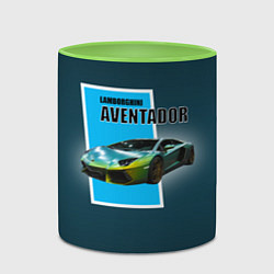Кружка 3D Спортивная машина Lamborghini Aventador, цвет: 3D-белый + светло-зеленый — фото 2