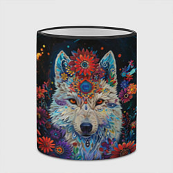 Кружка 3D Белый волк с цветами акварелью, цвет: 3D-черный кант — фото 2