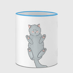 Кружка 3D Серый котенок спит на спинке, цвет: 3D-небесно-голубой кант — фото 2