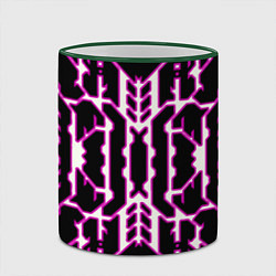 Кружка 3D Техно белые линии с розовой обводкой на чёрном фон, цвет: 3D-зеленый кант — фото 2