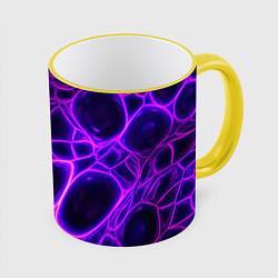 Кружка 3D Фиолетовы неоновые соты, цвет: 3D-желтый кант