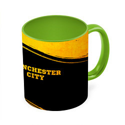 Кружка 3D Manchester City - gold gradient по-горизонтали, цвет: 3D-белый + светло-зеленый