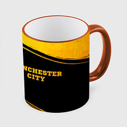 Кружка 3D Manchester City - gold gradient по-горизонтали, цвет: 3D-оранжевый кант