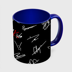 Кружка 3D Stray kids автографы лого, цвет: 3D-белый + синий