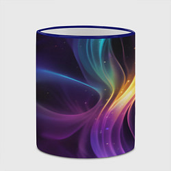 Кружка 3D Радужные неоновые волны и разводы на черном фоне, цвет: 3D-синий кант — фото 2