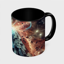 Кружка 3D Рождение новой планеты - неоновое свечение, цвет: 3D-белый + черный