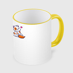 Кружка 3D Милый кот сидит улыбается с любовью, цвет: 3D-желтый кант