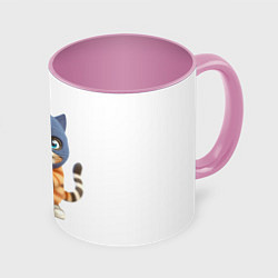 Кружка 3D Прикольный котёнок с бейсбольной битой и в балакла, цвет: 3D-белый + розовый
