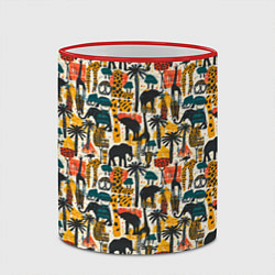 Кружка 3D Африка паттерн пальмы животные, цвет: 3D-красный кант — фото 2