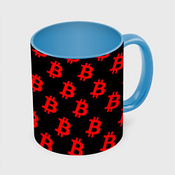 Кружка 3D Bitcoin red logo money, цвет: 3D-белый + небесно-голубой