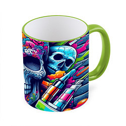 Кружка 3D Ai art skull - graffiti, цвет: 3D-светло-зеленый кант