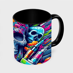 Кружка 3D Ai art skull - graffiti, цвет: 3D-белый + черный