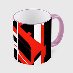 Кружка 3D Black and red stripes on a white background, цвет: 3D-розовый кант