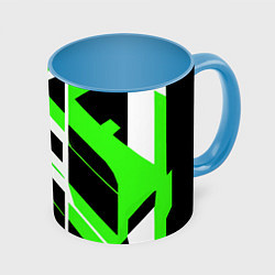 Кружка 3D Black and green stripes on a white background, цвет: 3D-белый + небесно-голубой
