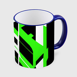 Кружка 3D Black and green stripes on a white background, цвет: 3D-синий кант