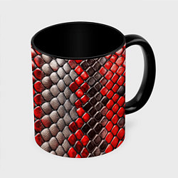 Кружка 3D Змеиная объемная текстурная красная шкура, цвет: 3D-белый + черный