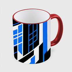 Кружка 3D Blue and black stripes on a white background, цвет: 3D-красный кант