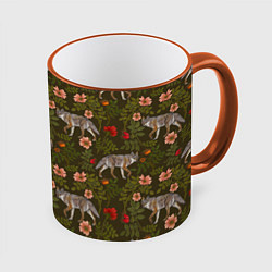 Кружка 3D Волки и шиповник, цвет: 3D-оранжевый кант