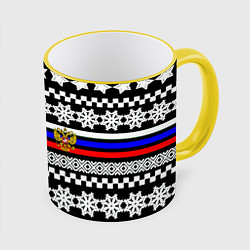 Кружка 3D Rusiia winter pattern, цвет: 3D-желтый кант