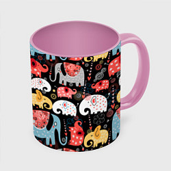 Кружка 3D Разноцветные слоны узор, цвет: 3D-белый + розовый