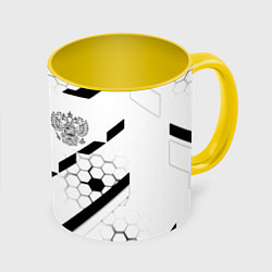 Кружка 3D Герб Рф текстура геймер, цвет: 3D-белый + желтый
