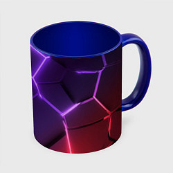 Кружка 3D Красно-фиолетовые неоновые плиты в разломе, цвет: 3D-белый + синий