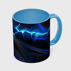 Кружка 3D Абстракция синяя из градиента и линий, цвет: 3D-белый + небесно-голубой