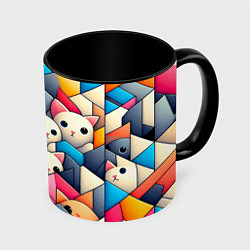 Кружка 3D Geometric pattern with kittens - ai art, цвет: 3D-белый + черный