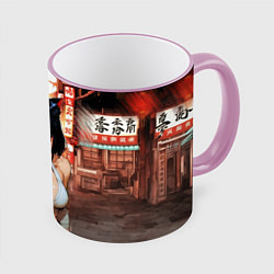 Кружка 3D Бойцовская девушка-кошка, цвет: 3D-розовый кант