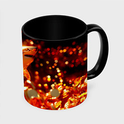 Кружка 3D Золотая акула и море золотых монет, цвет: 3D-белый + черный