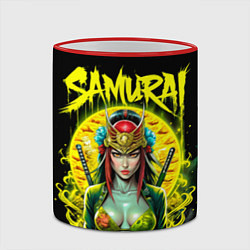 Кружка 3D Девушка sexy самурай на черном фоне, цвет: 3D-красный кант — фото 2