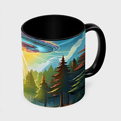 Кружка 3D UFO In The Forest, цвет: 3D-белый + черный