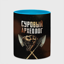 Кружка 3D Суровый археолог - череп тиранозавра, цвет: 3D-белый + небесно-голубой — фото 2
