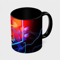 Кружка 3D Cyberpunk logo - neon geometry, цвет: 3D-белый + черный