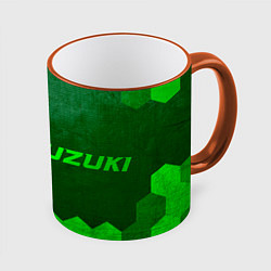 Кружка 3D Suzuki - green gradient по-горизонтали, цвет: 3D-оранжевый кант