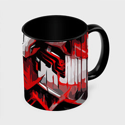 Кружка 3D Red and white abstraction on a black background, цвет: 3D-белый + черный