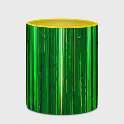 Кружка 3D Вертикальные зелёные линии на чёрном фоне, цвет: 3D-белый + желтый — фото 2