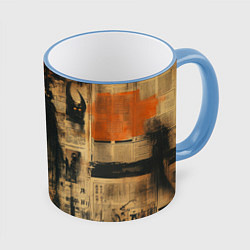 Кружка 3D Девушка на газете, цвет: 3D-небесно-голубой кант