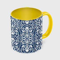 Кружка 3D Геометрический узор арабеска бело-синий, цвет: 3D-белый + желтый