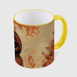 Кружка 3D Тыквенный Джек в оранжевых тонах, цвет: 3D-желтый кант