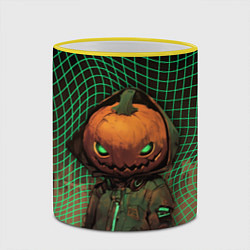 Кружка 3D Тыквенный Джек в неоновой сетке, цвет: 3D-желтый кант — фото 2