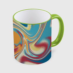 Кружка 3D Абстракция цветные вихри, цвет: 3D-светло-зеленый кант
