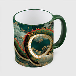 Кружка 3D Японский дракон контрасты, цвет: 3D-зеленый кант
