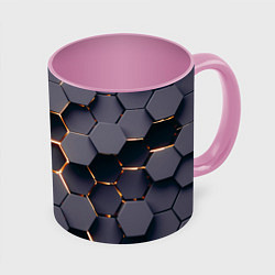 Кружка 3D Трехмерные соты с подсветкой, цвет: 3D-белый + розовый