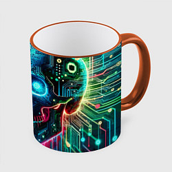 Кружка 3D Cool cyber skull - neon glow, цвет: 3D-оранжевый кант