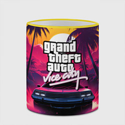 Кружка 3D Grand Theft Auto VI - автомобиль на закате, цвет: 3D-желтый кант — фото 2