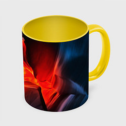 Кружка 3D Абстракция разлом, цвет: 3D-белый + желтый